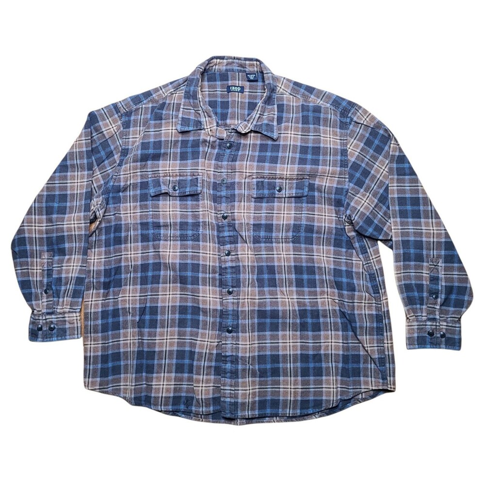 Izod Jeans Men's Flannel Shirt Size XXL Plaid w\ Chest Pockets 100% Cotton 2XL